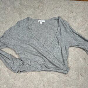 Spiritual Gangster Women's Gray Surplice‎ Neckline Yoga Cropped Wrap Crop Top